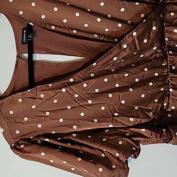 Torrid Brown Polka Dot Mini Faux Wrap Dress - Picture 4 of 16